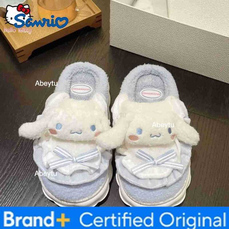 Sanrio Slippers Cartoon Hello Kitty Kuromi Cinnamoroll Autumn Winter Warm Thickening Cotton Soft Home Shoes Holiday Gifts Kawaii H251230