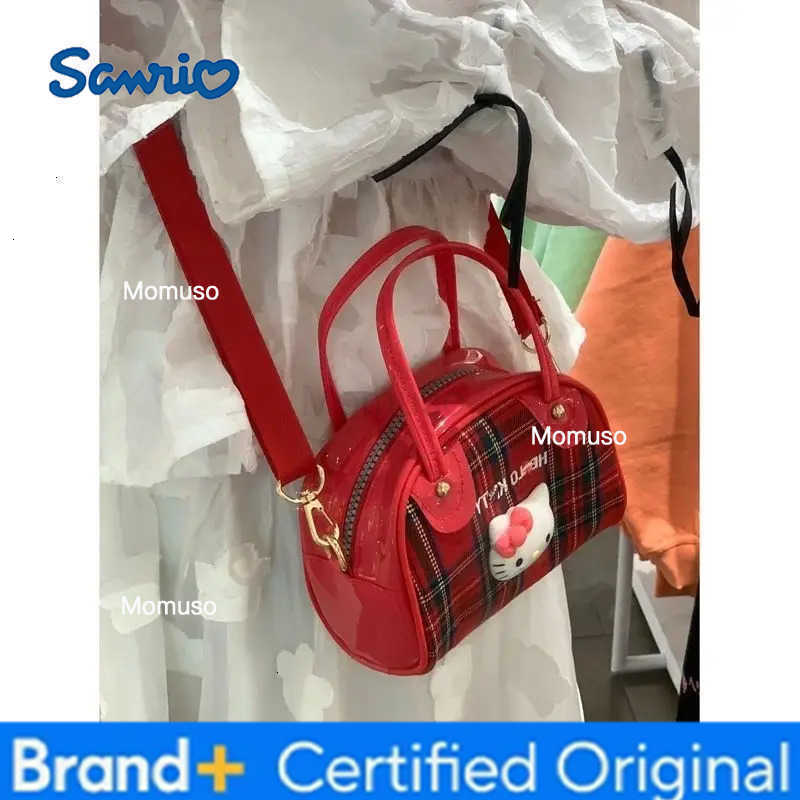 Sanrio Cute cartoon character Hello Kitty plaid handbag Kawaii shoulder bag Exquisite bag Retro bag Female holiday gift Wholesale H251230