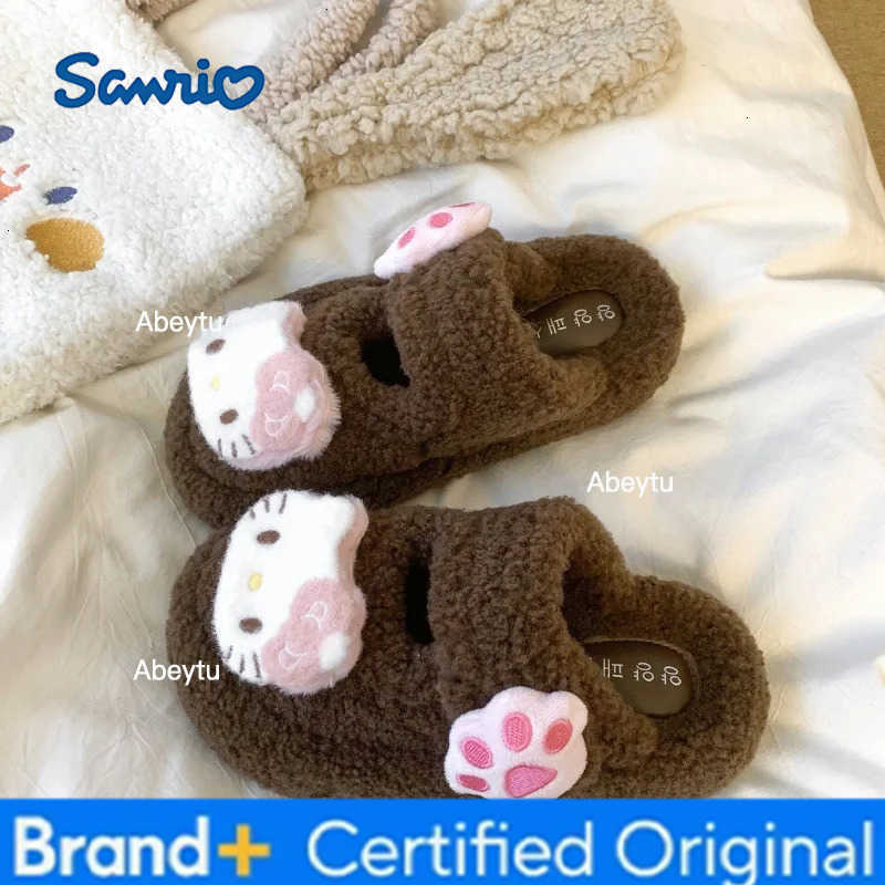 Sanrio Ins Hello Kittys Cotton Slippers for Girl Kuromi Sanrios Cute Parent-Child Fur Slippers New Autumn Winter Kawaii Home Shoes H251230
