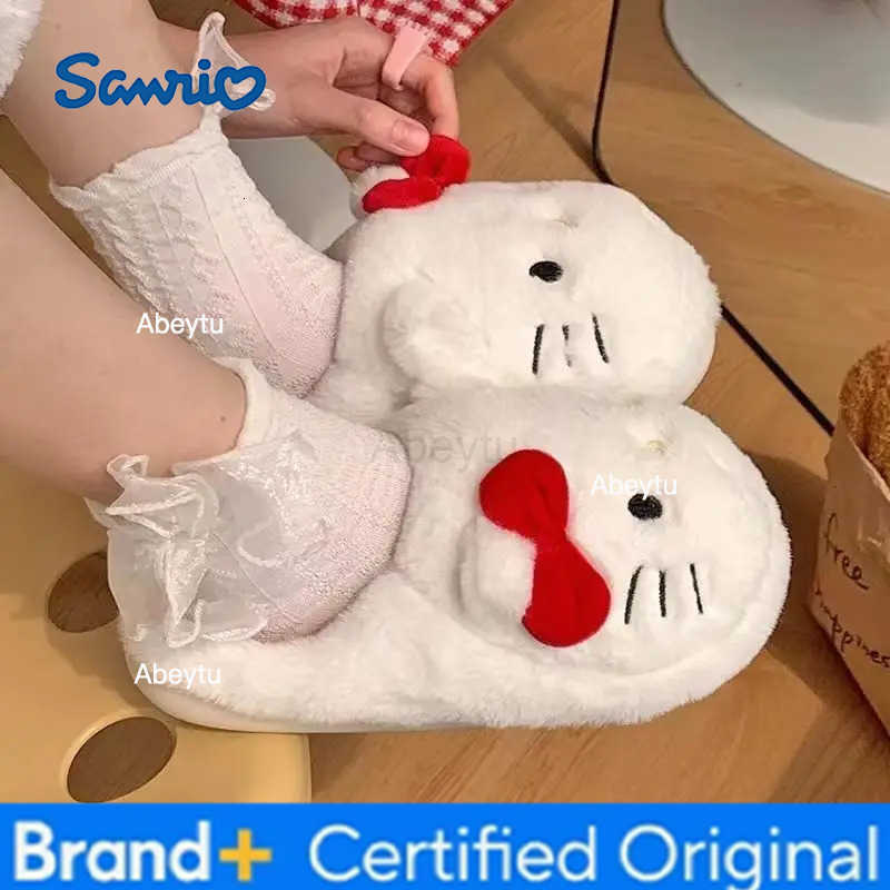 Sanrio Anime Hello Kitty Warm Cotton Slippers Autumn/Winter Thick Anti Slip Cartoon Slippers Comfortable House Slippers Surprise Gifts H251230