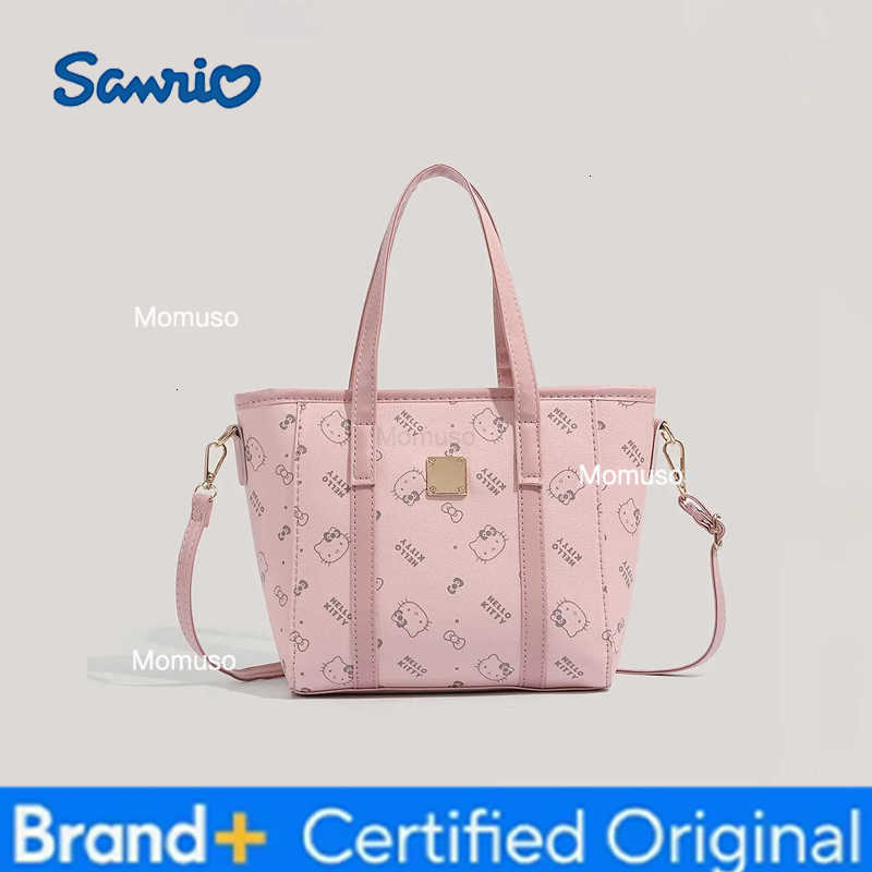 Sanrio MINISO Hello Kitty Tote Basket Bag Pink Leather Womens Handbag Large Capacity Kawaii Crossbody Shoulder Bag For Women H251230