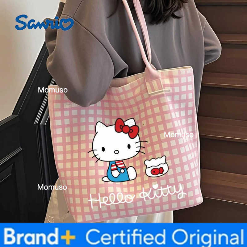Sanrio Hello Kitty Womens Shoulder Bags Plaid shoulder handbags New Cat Kawaii Canvas Handbag cartoon-themed canvas tote bag H251230