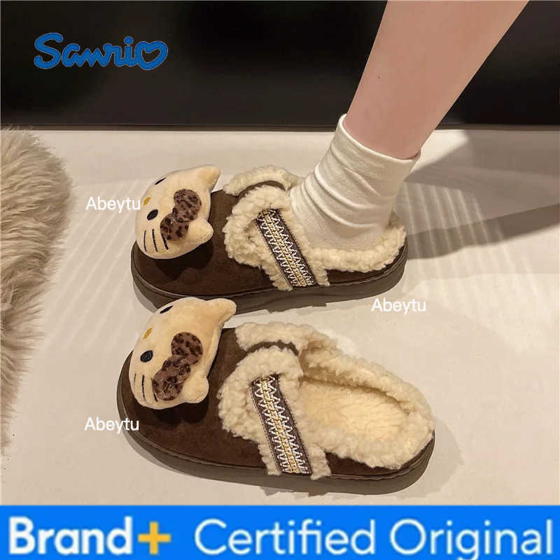 Sanrio Anime Hello Kitty Girls Plush Slippers Kawaii Autumn Winter Home Warm Cotton Slippers Cartoon Home Cute Indoor Shoes Gifts H251230
