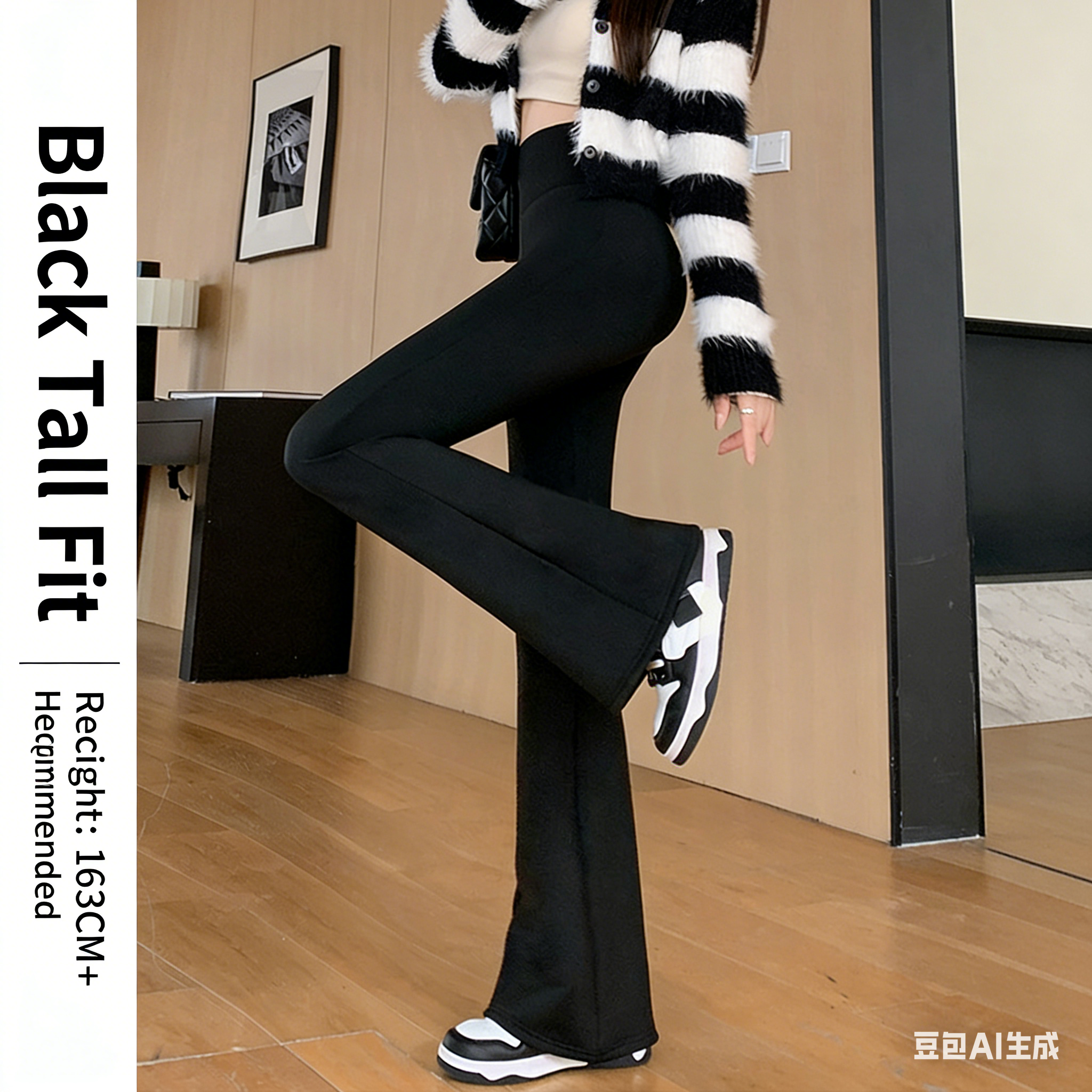 Women's Flared Shark Leggings, Spring & Winter Fleece-Lined Bootcut Pants, High-Waisted Tummy Control Yoga Pants, Slimming Wide-Leg Pants for Wor