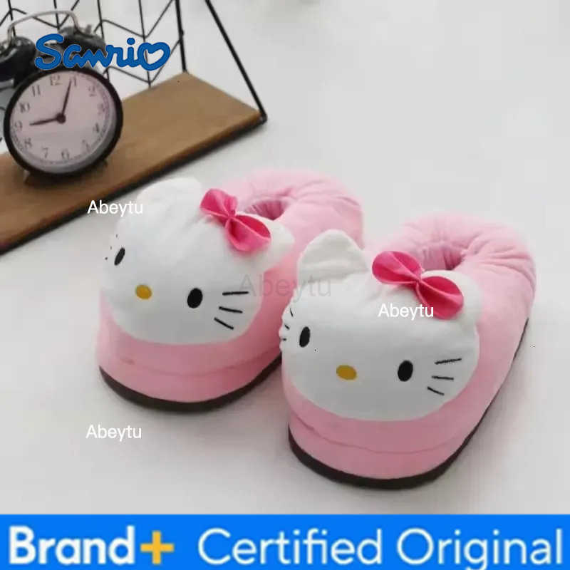 Sanrio Hello Kitty Cotton Plush Slippers Warm Anime Indoor Shoes for Girls Women Autumn Winter Home Comfort H251230
