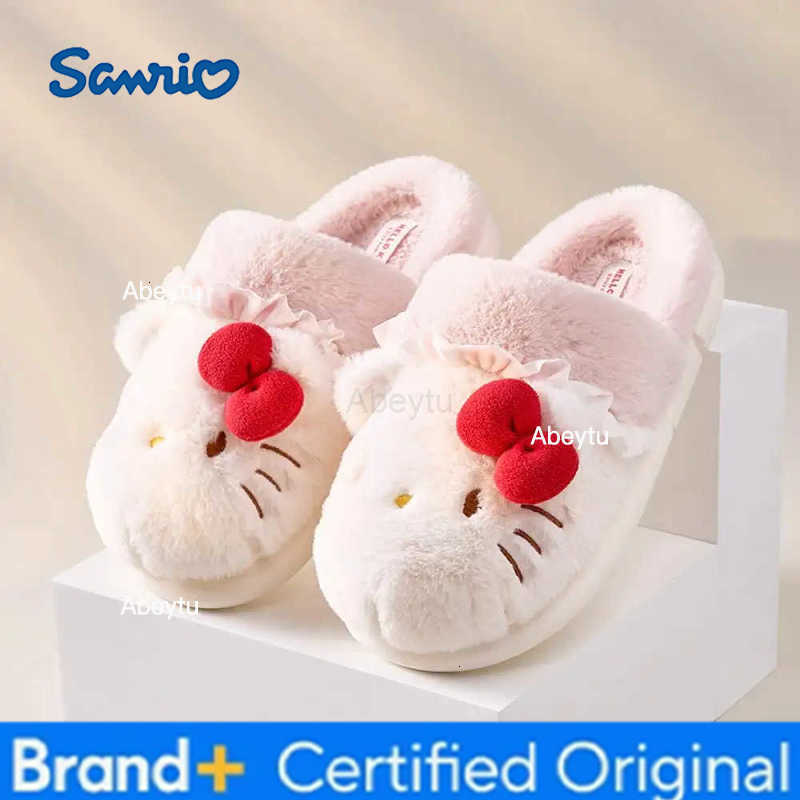 Sanrio Hello Kitty Kawaii Girls Plush Slippers New Style Home Cotton Shoes Child Leisure Indoor Shoes Ins Cartoon Hole Sandals H251230