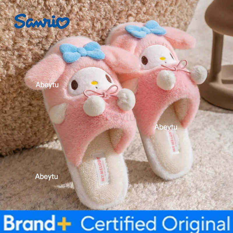 Sanrio Kids Slippers House Shoes Cartoon Kuromi Open Toe Winter Shoes For Girls Warm Anti-slip Pink Blue Shoes Size 36-41 H251230