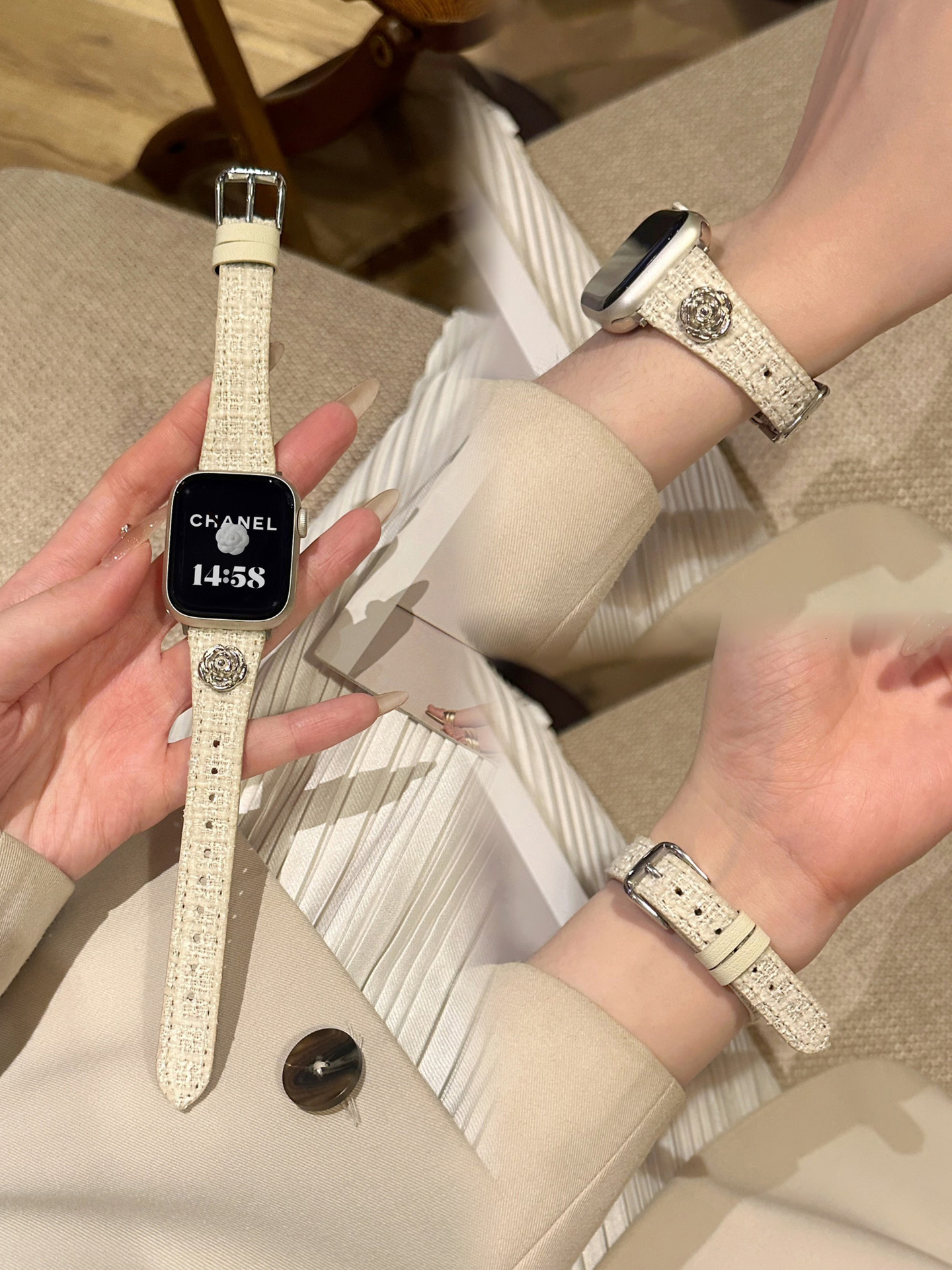 Autumn Winter Red Camellia Little Fragrance Style iWatch 9 Band Compatible with Apple 8 7 6 5 4 Watch Strap