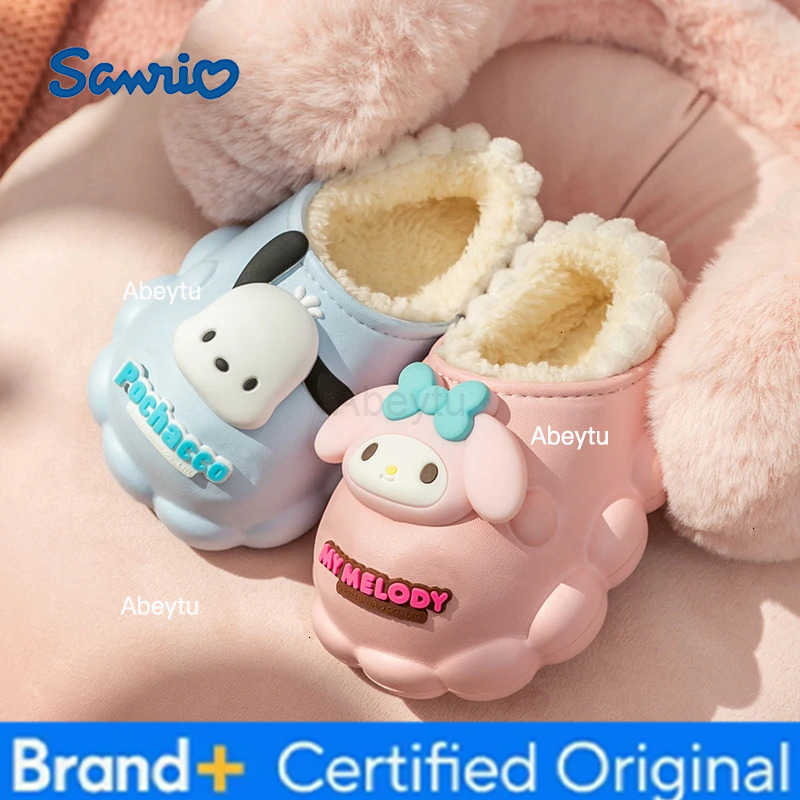 Sanrio Winter Cute Cartoon Non-slip Childrens EVA Slippers Soft Sole Flip Flops Kids Girls Indoor Mule Warm Home Cotton Shoes H251230