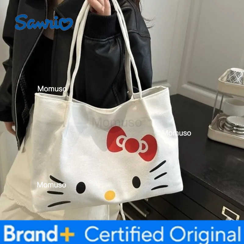 Sanrio Fashion HelloKitty Canvas Shoulder Bag Kawaii Large Capacity Handbag Girls Daily Commuting Crossbody Bag for Women Gift H251230