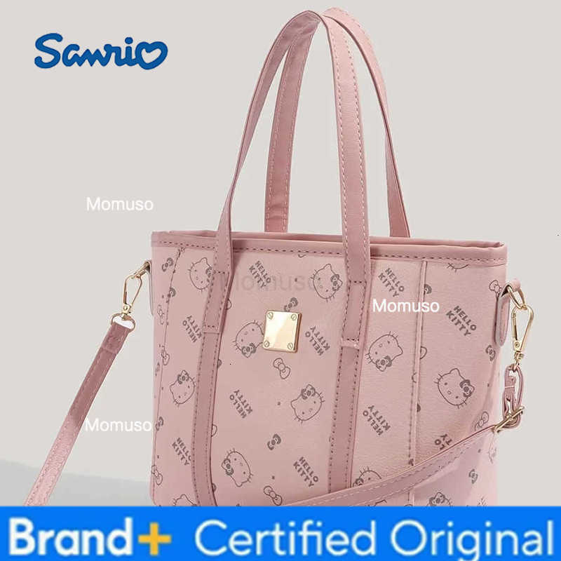 Sanrio MINISO Hello Kitty Tote Basket Bag Pink Leather Womens Handbag Large Capacity Kawaii Crossbody Shoulder Bag For Women H251230