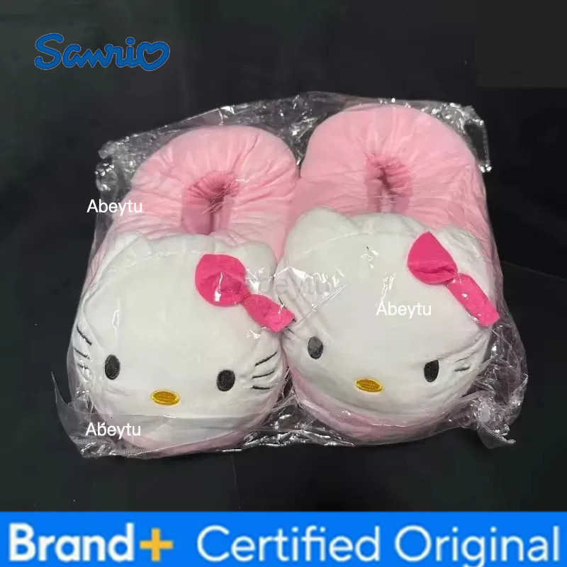Sanrio Hello Kitty Cotton Plush Slippers Warm Anime Indoor Shoes for Girls Women Autumn Winter Home Comfort H251230