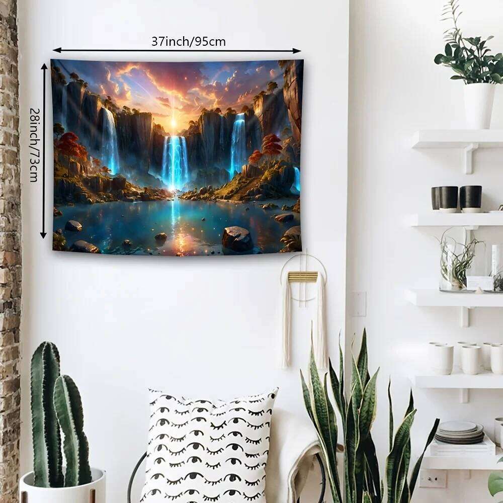 1pc Landscape Theme Waterfall Canyon Tapestry, Ultra Large Polyester Wall Hanging for Living Room Bedroom Office, Indoor Use 25T1230