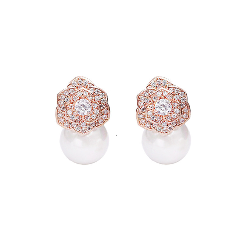 Luxury Brand Designer Jewelry Korean And Japanese New Style Earrings For Women, Elegant And Unique 925 Silver Needle Micro Pave Zircon Pearl Stud Earr