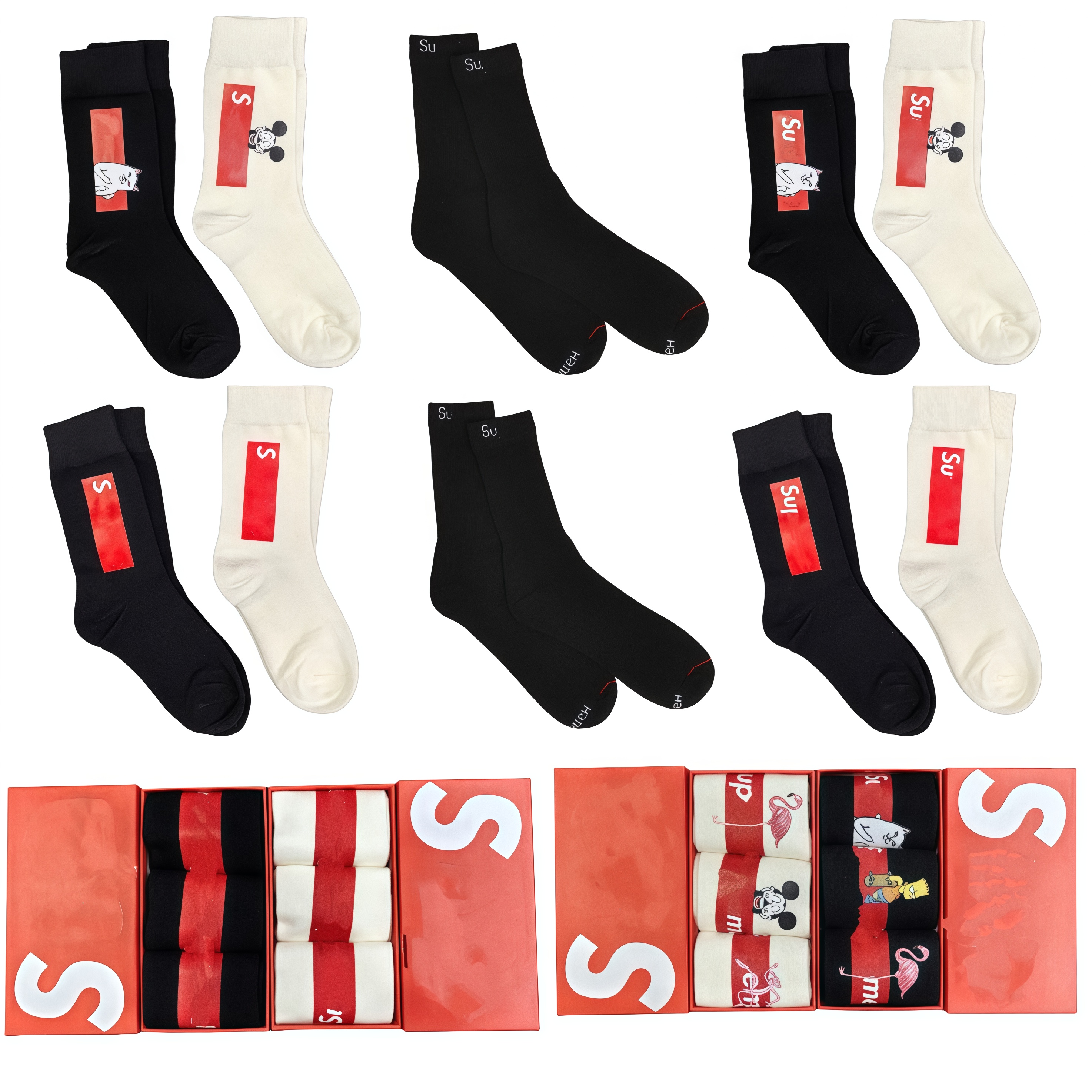 3 pairs socks man woman designer supsocks 3 colors black white red Letter Simple Socks Unisex Four Seasons Fashion Trend Sports Comfortable Men's and Women's Socks