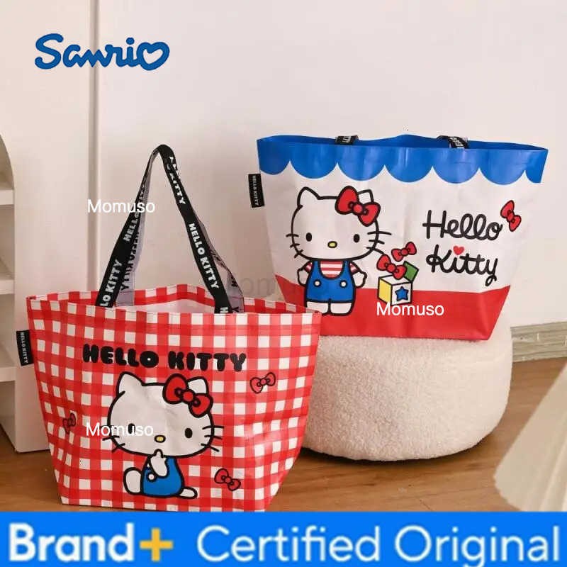 Sanrio Hello Kitty Family Series Woven Shopping Bags Folding Portable Shopping Bag Cartoon Anime Peripheral Shoulder Bag Gift for Girls H251230