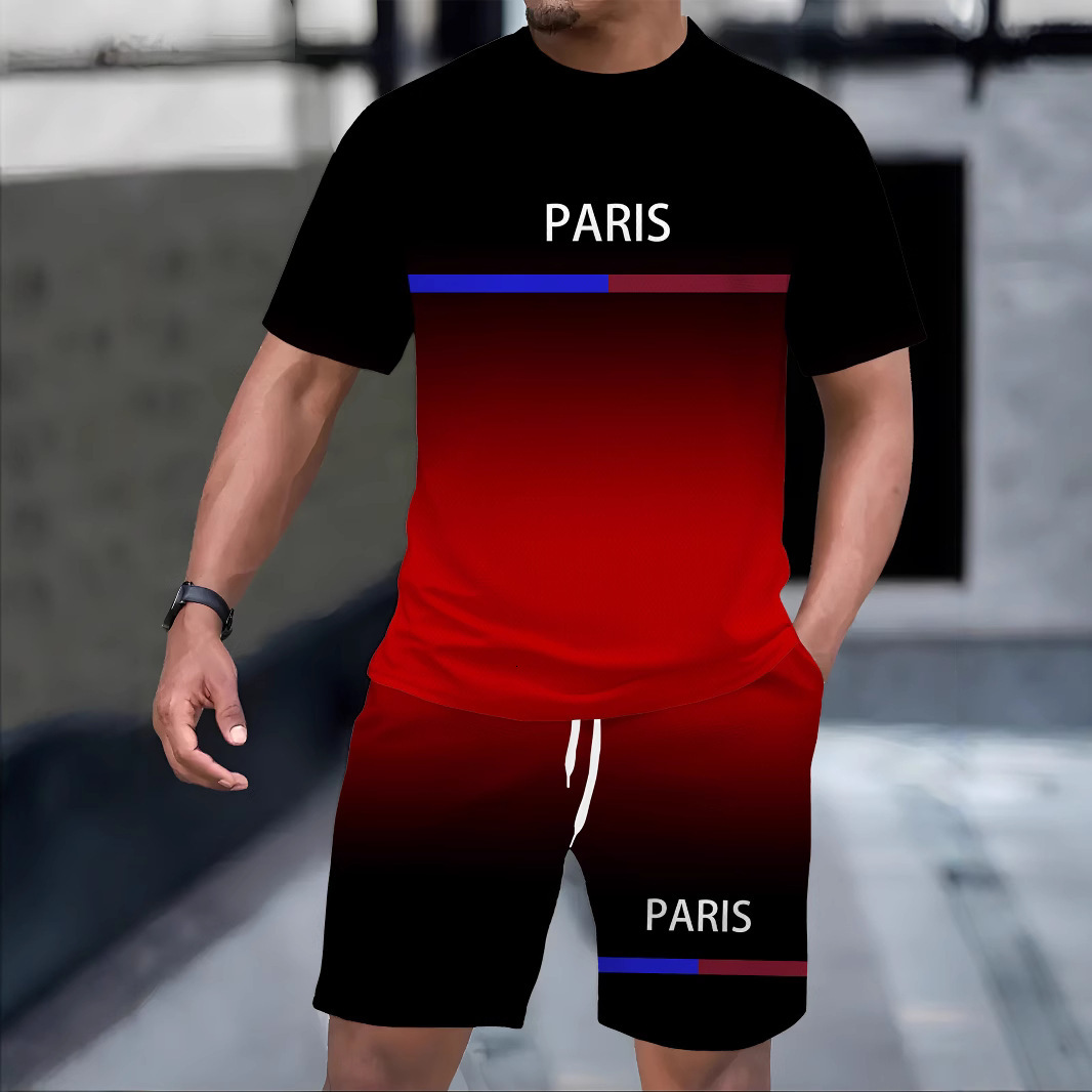 Luxury Brand Designer Clothes 2025 Summer Men's Casual Fashion Simple Trendy Short Sleeve Shorts Set