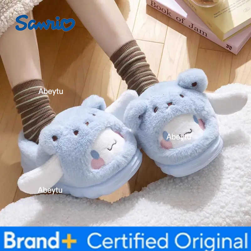 Sanrio Sanrios Cinnamoroll Plush Slippers Women My Melody Kuromi Kawaii Cotton Shoes Flat Autumn Winter Non Slip Warm Home Shoes Gift H251230