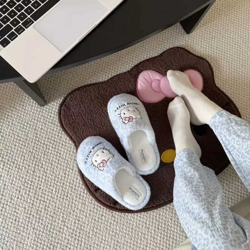 Sanrio Cute Women Plush Slippers Hello Kitty Winter Anime Slippers Cartoon Anti Slip Warm Indoor Anime Girl Soft Slippers Shoes H251230