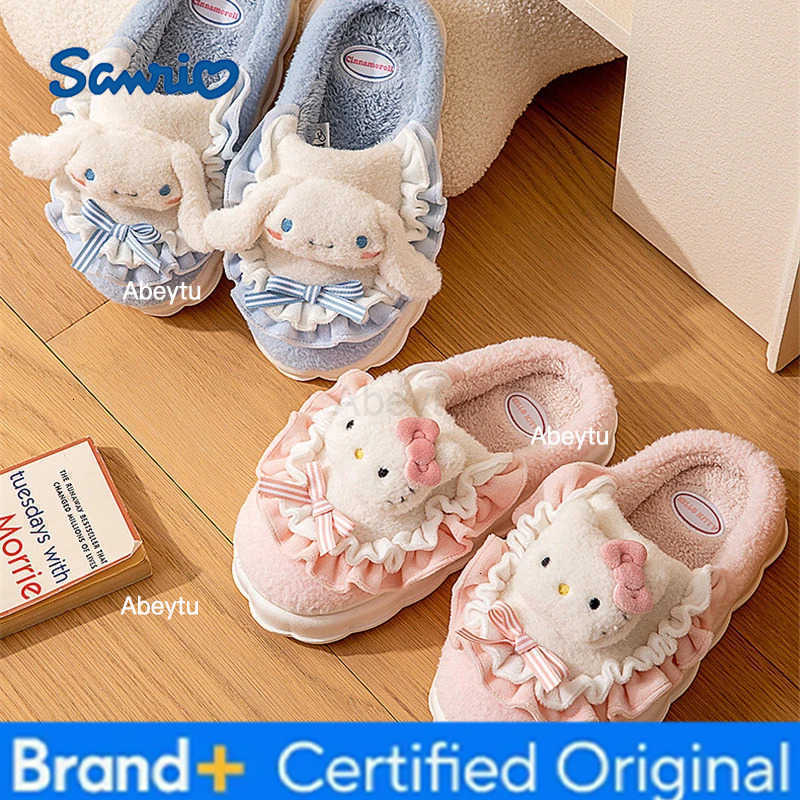 Sanrio Wholesale Kuromi Cotton Fuzzy Slippers WomenS Winter Velvet Warm Home Slippers Non-Slip Plush Shoes Girl Cute Flat Shoe H251230