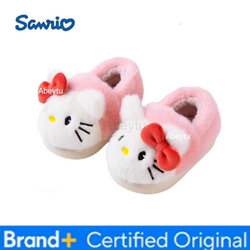 Sanrio KidsSlippers House Shoes Cartoon Hello Kitty Winter Shoes For Children Warm Cotton Fur Anti-slip White Pink Shoes Size13cm-18cm H251230