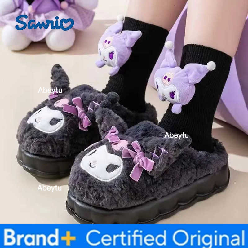 Sanrio New Kawaii Kuromi Cotton Slippers Cute Winter Home Slippers Thick Sole Keep Warm Cotton Shoes Xmas Gift For Girlfriend H2512301