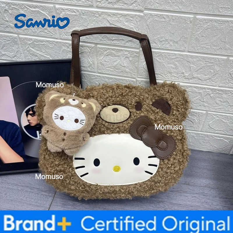 Sanrio Anime Hello Kitty Large Capacity Leopard Print Shoulder Bag Kawaii Plush Handbag Sweet Crossbody Bag for Women Gift for Friends H251230