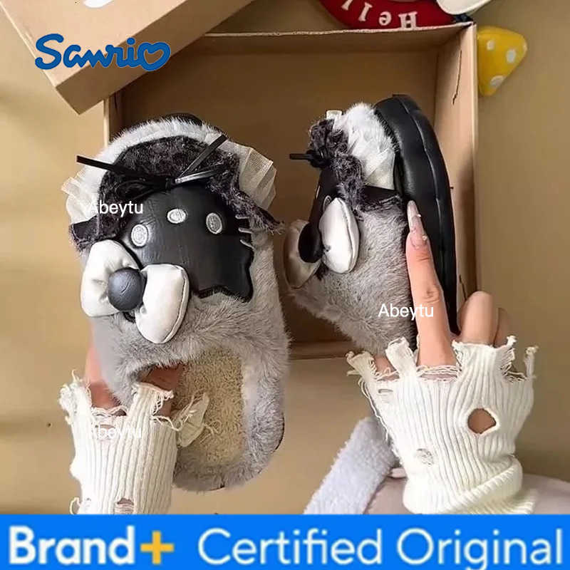 Sanrio Hello Kitty Womens Lightweight Indoor Cotton Slippers Thick Cotton Shoes For Warmth In Autumn And Winter Animation Derivatives H251230