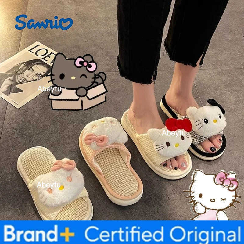 Sanrio Hello Kitty Anti-Slip Outdoor Slippers House Shoes Warm Cartoon Anti-slip Home Bedroom Flats Shoes Girl Winter Slippers H251230