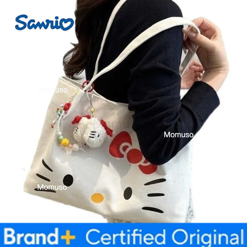 Sanrio Fashion HelloKitty Canvas Shoulder Bag Kawaii Large Capacity Handbag Girls Daily Commuting Crossbody Bag for Women Gift H251230