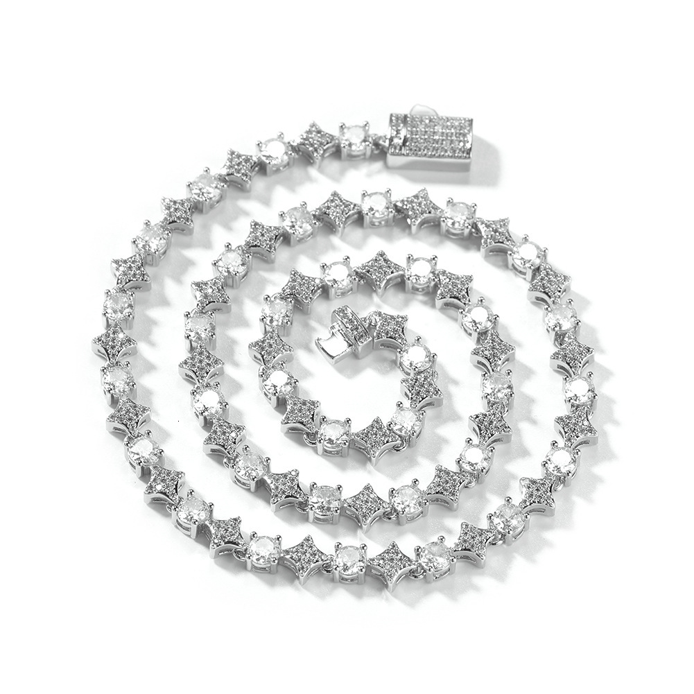 Luxury Brand Designer Jewelry European And American Fashion 6Mm Star Zircon Tennis Chain Necklace For Men Copper Inlaid Zircon Hip-Hop Personality Bra