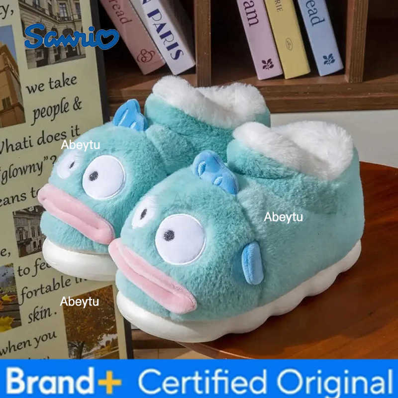 Sanrio Anime Hangyodon Plush Slippers Cute Couple Cartoon Autumn Winter Girls Student Warm Home Indoor Cotton Slippers Festival Gift H25123011