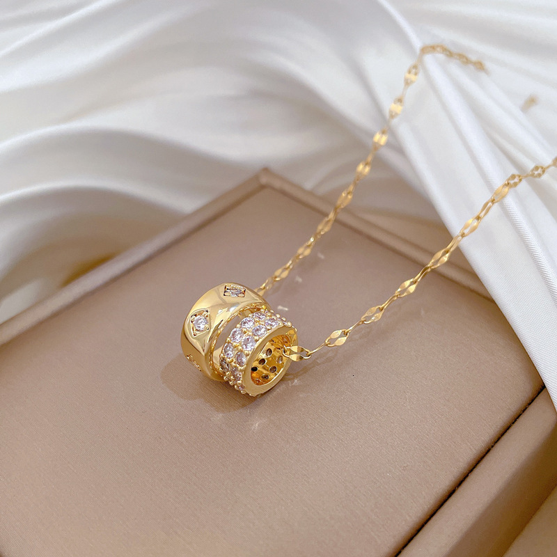 Luxury Brand Designer Jewelry Steel Double Ring Small Waist Full Diamond Fashion Light Luxury Elegant Gorgeous Full Diamond Necklace For Women Versati