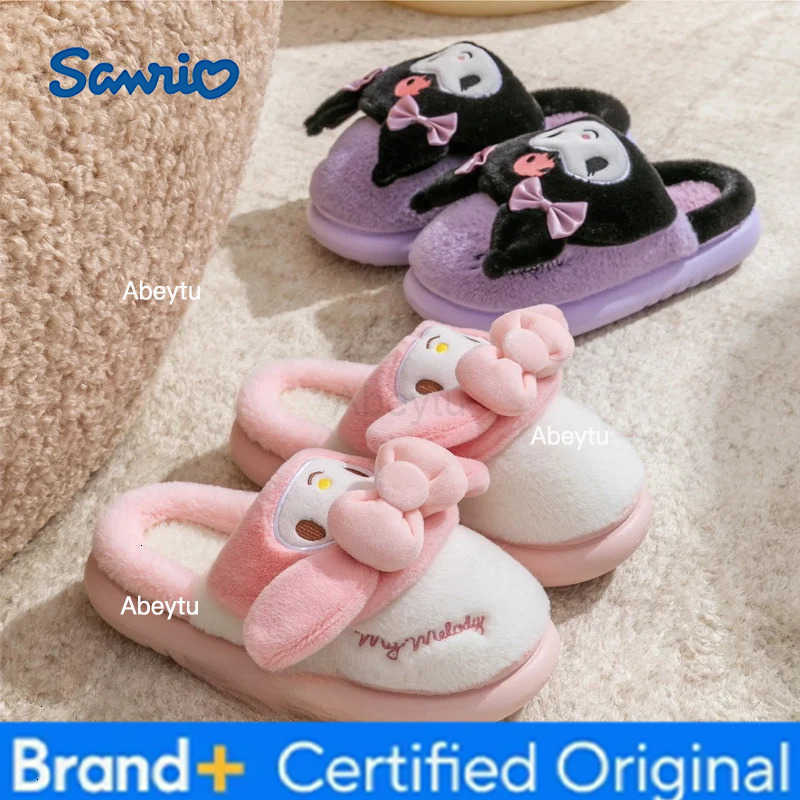 Sanrio KidsSlippers House Shoes Cotton Cartoon Kuromi Winter Shoes For Girls Warm Anti-slip Soft Bottom Blue Pink Shoes Size 28-41 H251230