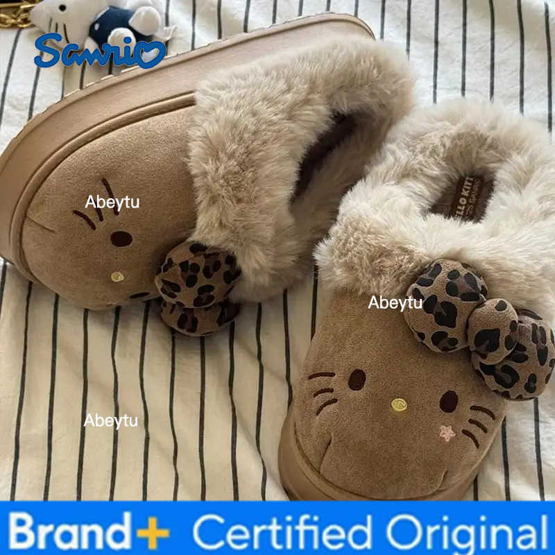 Sanrio Cartoon Hello Kitty Cotton Slippers Women Autumn Winter Anti Slip Wear-Resistant Cute Warm Plush Eva Slippers Outdoor Home Gifts H251230
