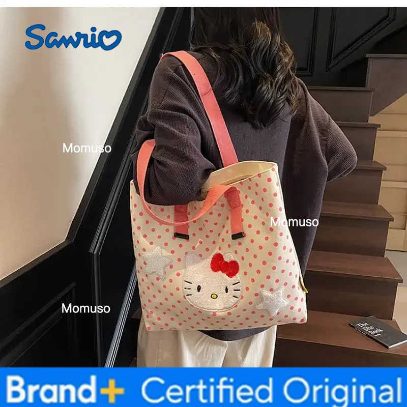 Sanrio New Hello Kittys Crossbody Bag Polka Dots Canvas Bag Packet Girl Tote Bag Large Capacity Cartoon Tote Bag One Shoulder H251230