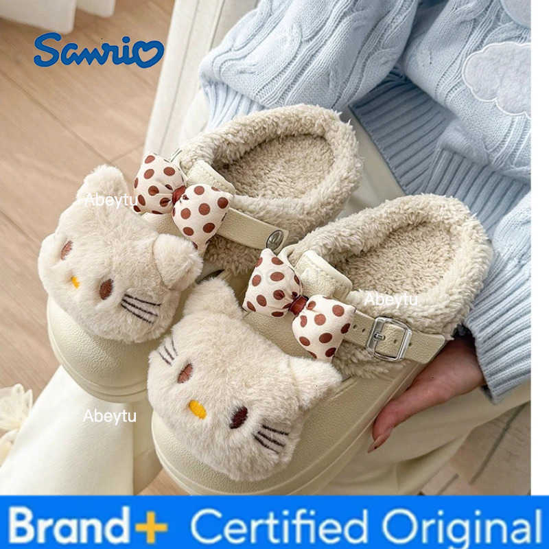 Sanrio Autumn Winter Hello Kitty Slippers For Women Plush Kawaii Cute Home Warm Cotton Slippers Cartoon Home Indoor Shoes Gifts H251230
