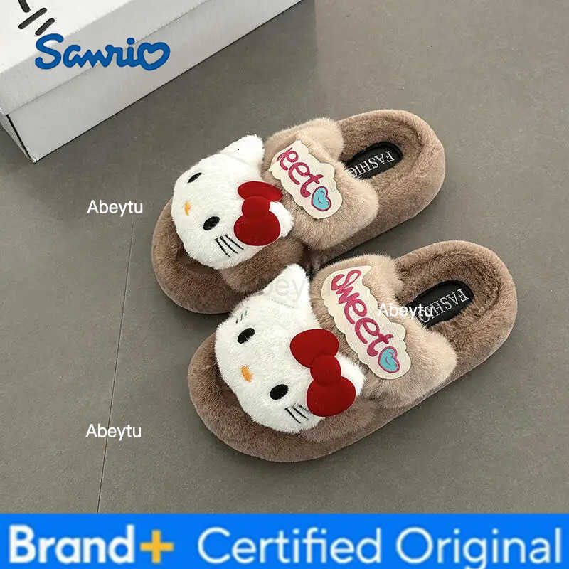 Sanrio Anime Hello Kitty Plush Slippers Kawaii Cute Student Fall Winter Soft Plush Aldult Shoes Girl Cotton Shoes Home Shoes Xmas Gift H251230
