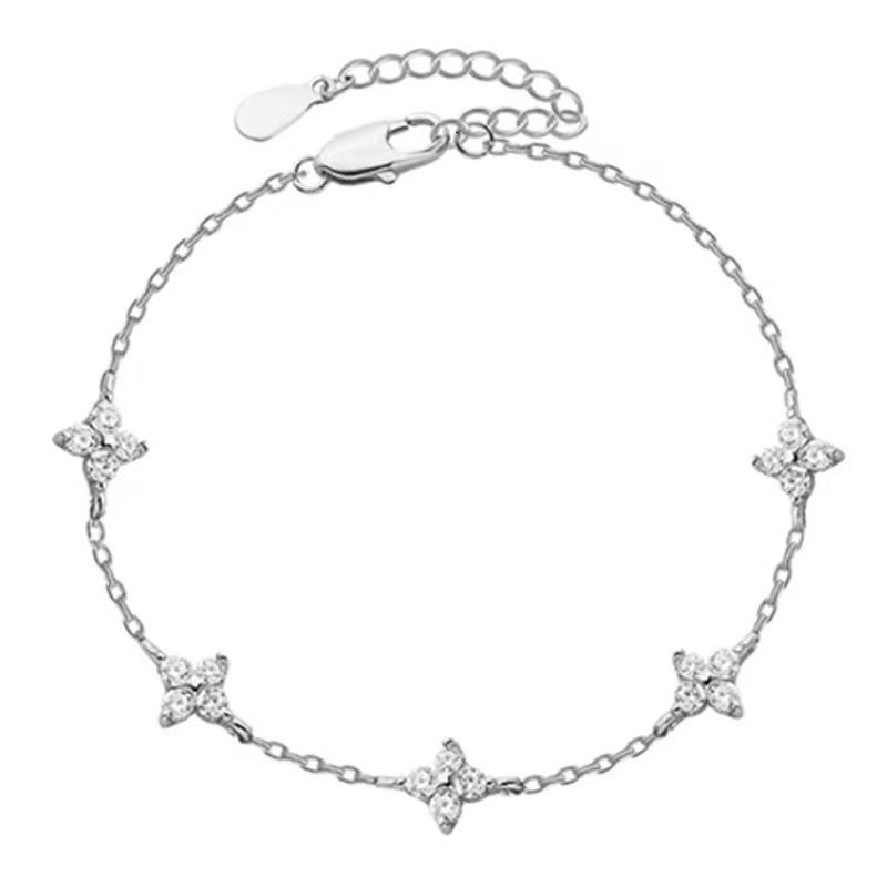 Luxury Brand Designer Jewelry Fashion Elegant Four-Leaf Flower Zircon Bracelet 2025 New Light Luxury Niche Design Sense Jewelry Hot Item