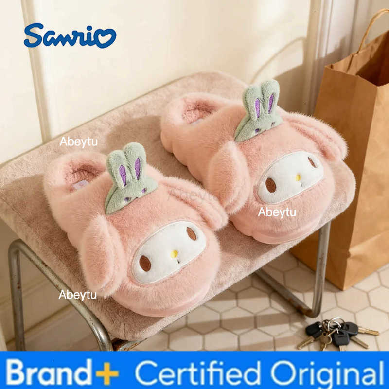 Sanrio Kids Slippers House Shoes Cartoon Cinnamoroll Winter Shoes For Girls Warm Anti-slip Soft Bottom Pink White Shoes Size 30-41 H251230