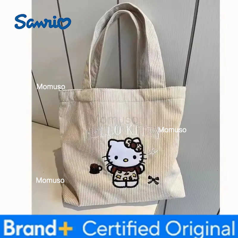 Sanrio New Hello Kitty Handbag Cute Embroidered Large-Capacity Handbag Corduroy Japanese Small Bag Students School Single Shoulder Bag H251230