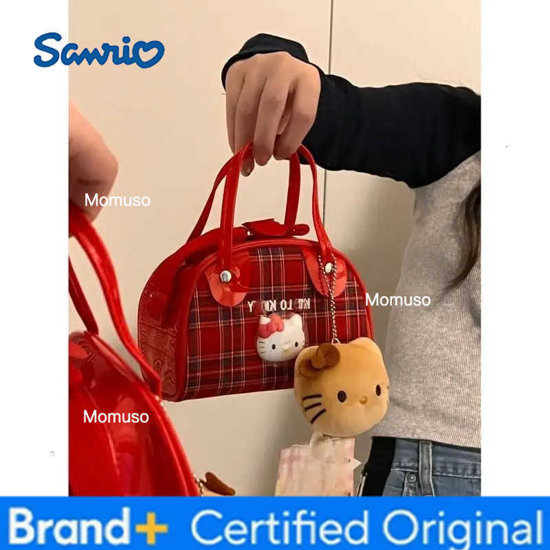 Sanrio Cute cartoon character Hello Kitty plaid handbag Kawaii shoulder bag Exquisite bag Retro bag Female holiday gift Wholesale H251230