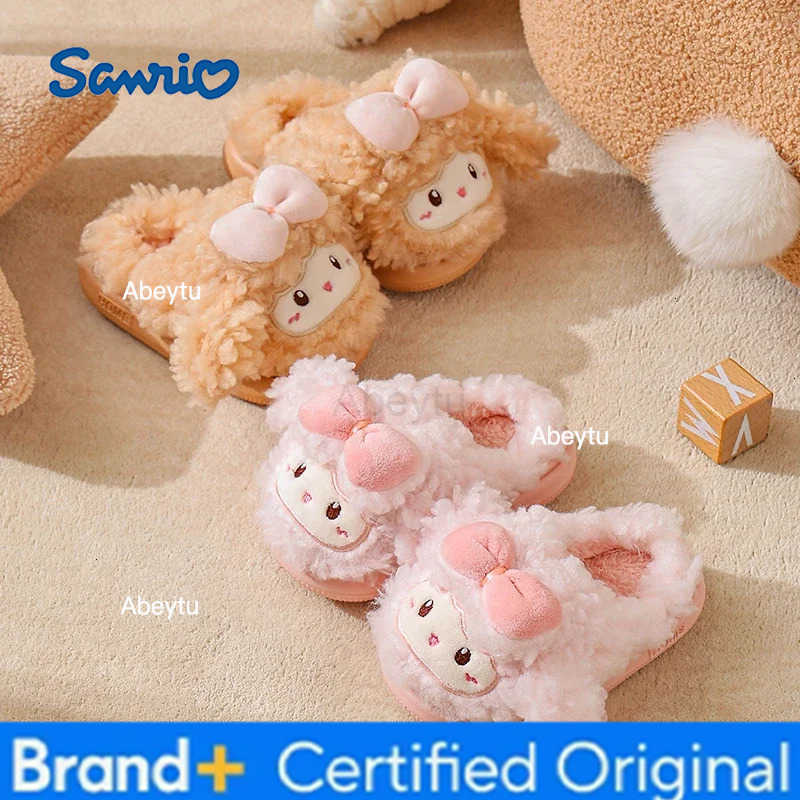 Sanrio Childrens cotton slippers 2025 new autumn and winter girls indoor home children baby princess fur slippers for women H251230