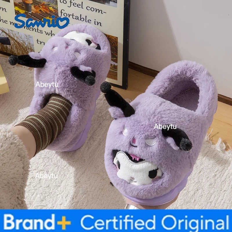 Sanrio Sanrios Include Heel Cotton Slippers Girl Winter Kuromi Hello Kittys Wear Outside Indoor Home Keep Warm Velvet Cotton Shoes H251230