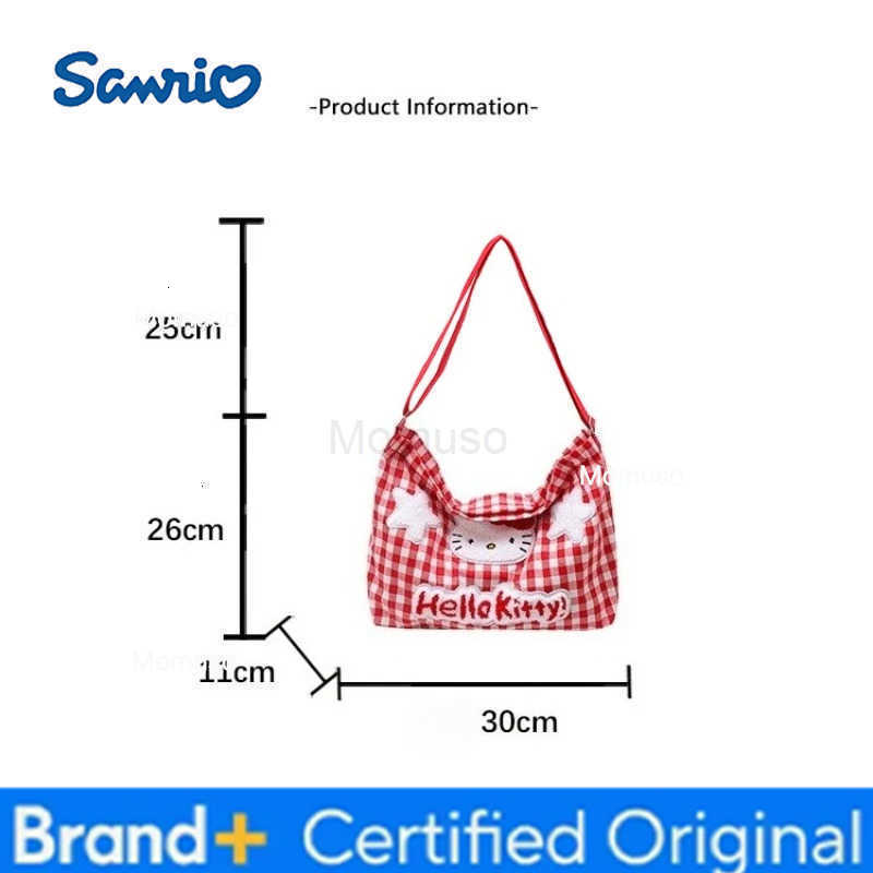 Sanrio Anime Hello Kitty Womens Shoulder Bags ladies cute cartoon plaid versatile shoulder tote bag Kawaii Canvas Handbag H251230