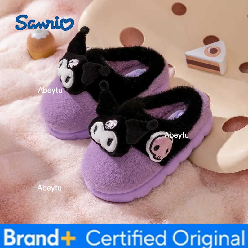 Sanrio Kids Slippers House Shoes Cartoon Cat Cotton Slippers Winter Shoes For Girls Anti-slip Warm Pink White Shoes Size 30-40 H251230