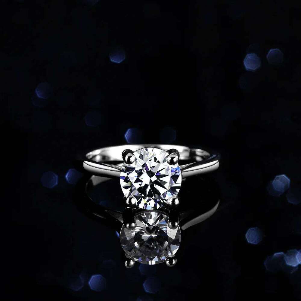 18K Gold Inlaid Diamond Moissanite Fashion Pt950 Platinum Women's Ring, Three Ct Classic Four Claw Ring Bb6