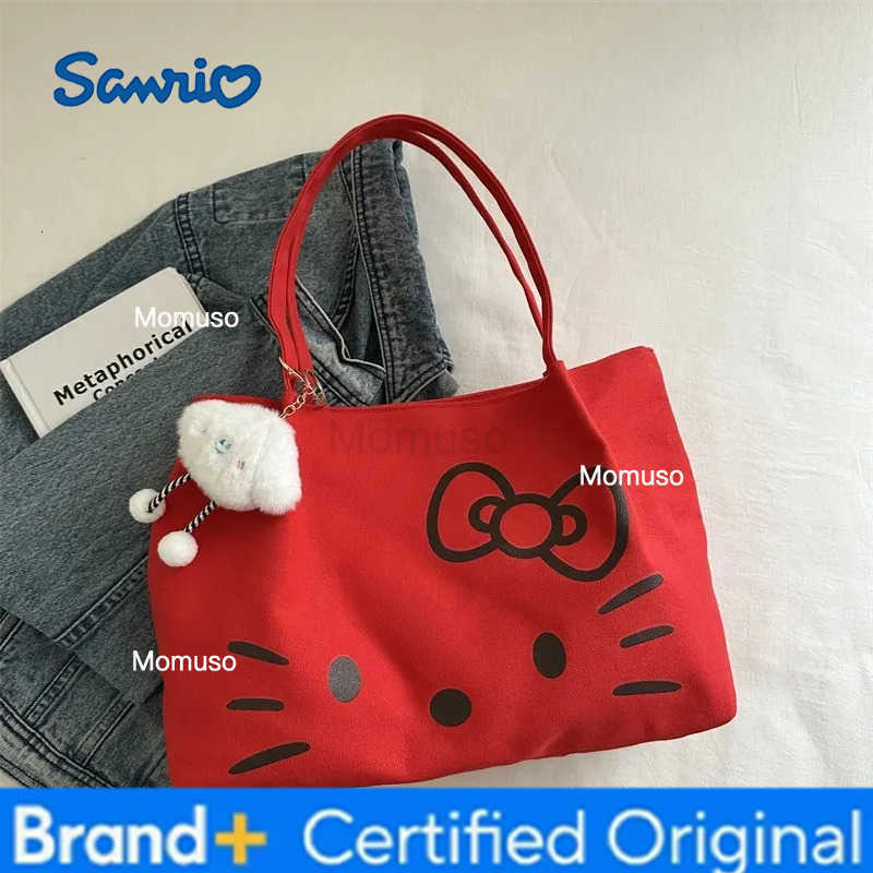 Sanrio Hello Kitty Canvas Tote Bag for Women - Large Cute Cartoon Shoulder Bag Fashion Versatile Commuting Handbag H251230