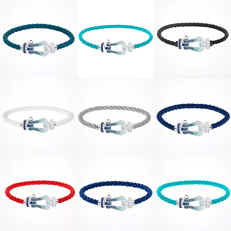 2025 Fashion Charm Bracelet Fredd Luxury Crystal Gradient Blue Horseshoe Buckle Medium Size Rope Bracelet High Quality Nylon Rope Bracelet Designer