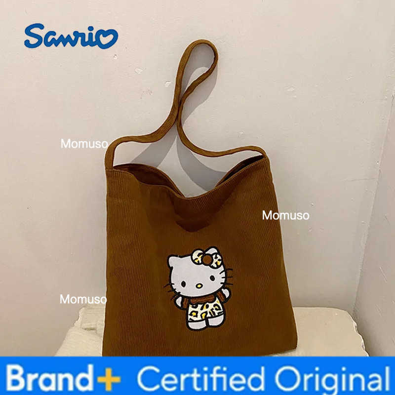 Sanrio Cartoon Hello Kitty Corduroy Handbag Brown Large Capacity All Match Shoulder Bag Fashion Leopard Print Crossbody Bag Gift H251230